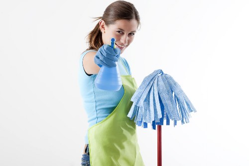 Professional cleaner preparing a spotless home interior in Chiswick