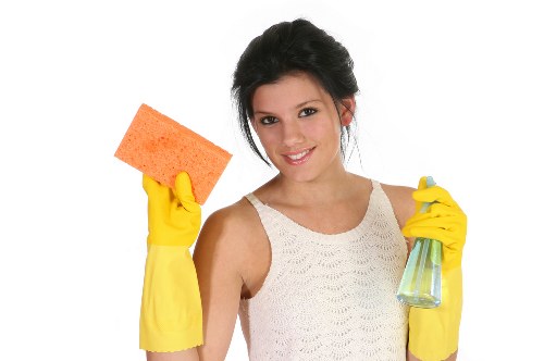 Cleaner Chiswick team using safety measures during a cleaning job
