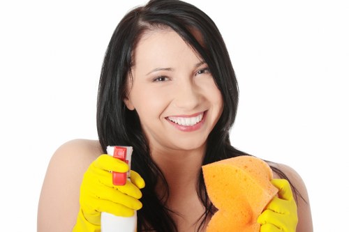 Cleaner using protective gloves during cleaning work
