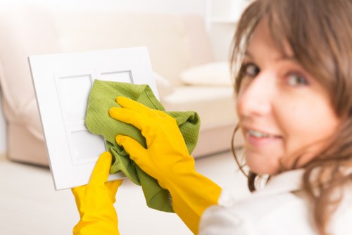 Local cleaner working in a kitchen and living area in Chiswick